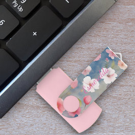 Kleurrijke zachte waterverf roze lente bloesems USB stick