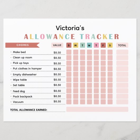 Kleurrijke zakgeld tracker voor kinderklussen (Voorkant)