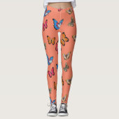 Kleurrijke zalm roze vlinders patroon leggings (Voorkant)