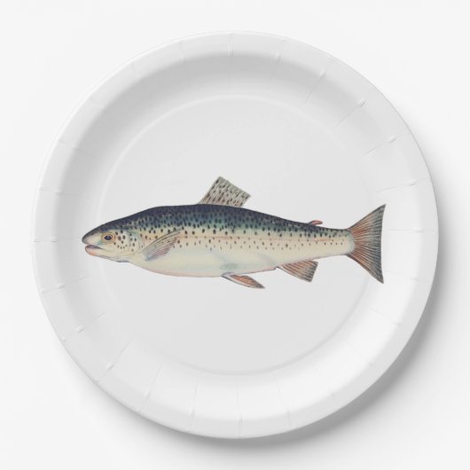 Kleurrijke  zalmillustratie papieren bordje (Voorkant)