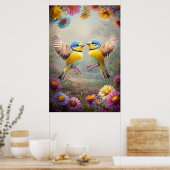 Kleurrijke Zangvogels in Bloei – Spring Floral Pos Poster (Keuken)