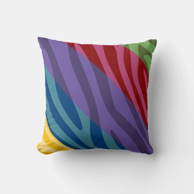Kleurrijke Zebra afdrukken in Retro Kussen (Voorkant)