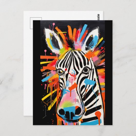 Kleurrijke Zebra graffiti Briefkaart (Voorkant / Achterkant)