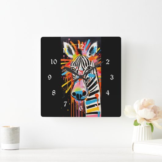 Kleurrijke Zebra Grafitti Vierkante Klok (Huis)