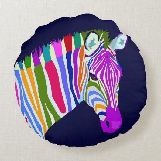 Kleurrijke Zebra Rond Kussen (Achterkant)
