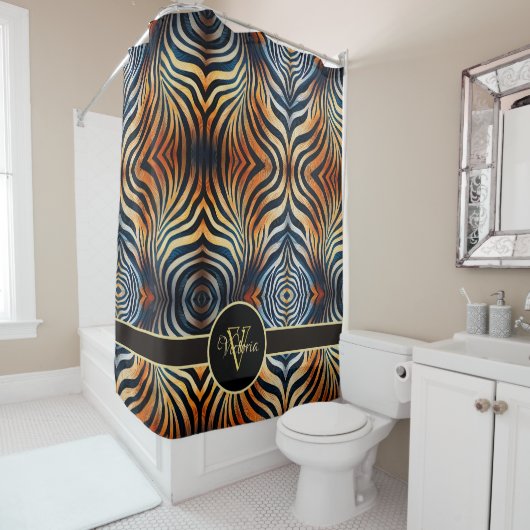 Kleurrijke zebraprint persoonlijk douchegordijn (In situ)