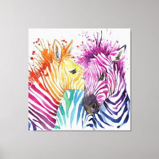 Kleurrijke Zebras Large waterverf Art Canvas afdru (Voorkant)