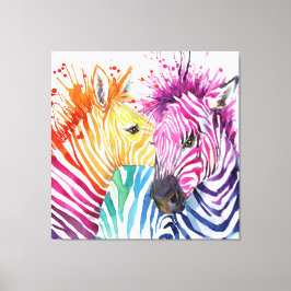 Kleurrijke Zebras Large waterverf Art Canvas afdru Afdruk