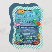 Kleurrijke Zee Creatures; Boy Baby shower Invitati Kaart (Voorkant / Achterkant)