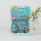 Kleurrijke Zee Creatures; Boy Baby shower Invitati Kaart (Staand voorkant)