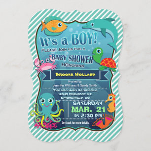 Kleurrijke Zee Creatures; Boy Baby shower Invitati Kaart