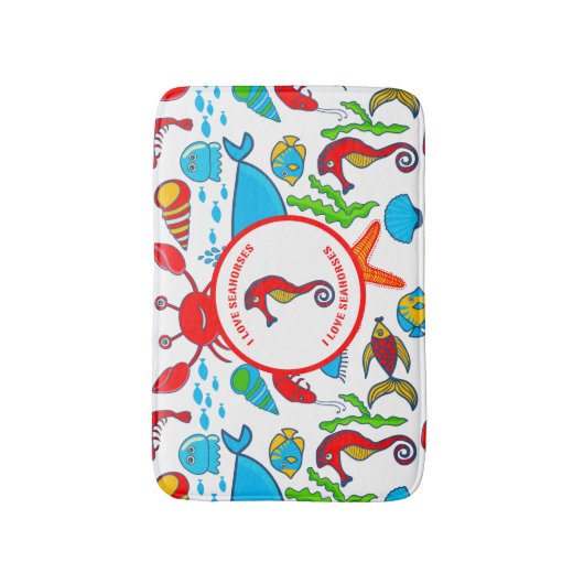 Kleurrijke Zee Creatures Pattern met Zee Horse Badmat (Voorkant Verticaal)