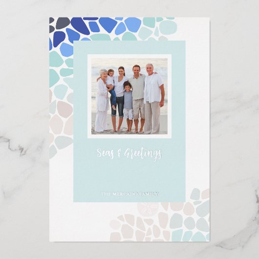 Kleurrijke Zee Glas Kerstfoto Vakantie Kaart (Voorkant)