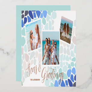 Kleurrijke Zee Glass Kerst Zeeen en Groeten Folie Feestdagenkaart