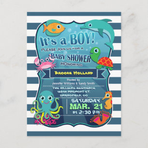 Kleurrijke Zee Life Boy Baby shower Uitnodiging
