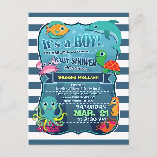 Kleurrijke Zee Life Boy Baby shower Uitnodiging (Voorkant)