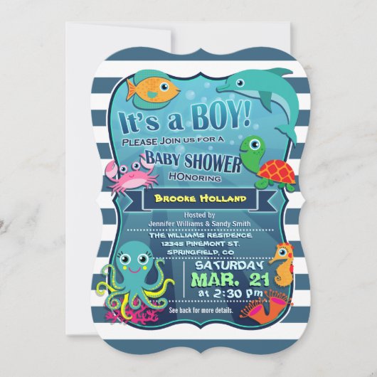 Kleurrijke Zee Life Boy Baby shower Uitnodiging (Voorkant)