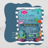 Kleurrijke Zee Life Girl Baby shower Uitnodiging (Voorkant / Achterkant)