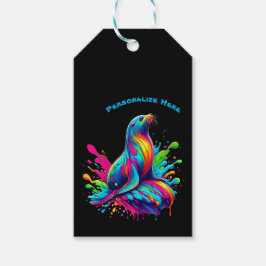 Kleurrijke Zee Lion Splash- Cadeaulabel