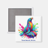 Kleurrijke Zee Lion Splash Magneet (Voorkant / Achterkant)