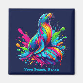 Kleurrijke Zee Lion Splash Magneet (Voorkant)