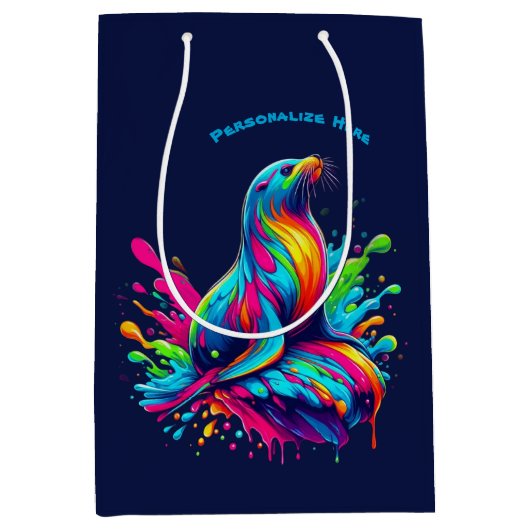 Kleurrijke Zee Lion Splash- Medium Cadeauzakje (Voorkant)