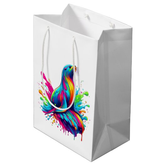 Kleurrijke Zee Lion Splash- Medium Cadeauzakje (Achterkant Gekanteld)