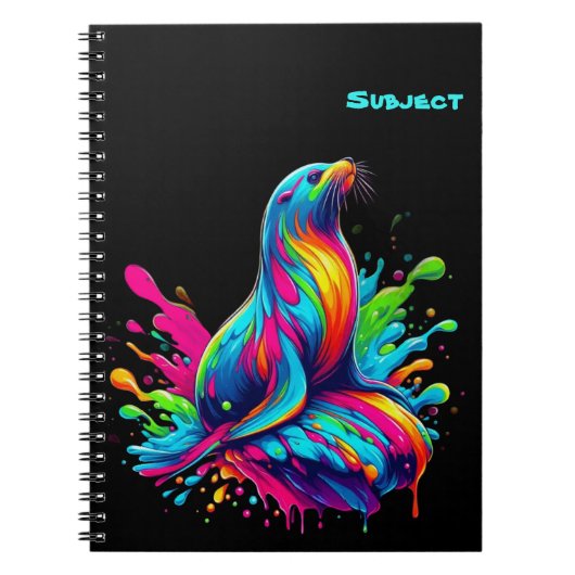 Kleurrijke Zee Lion Splash Notitieboek (Voorkant)