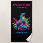 Kleurrijke Zee Lion Splash Strandlaken (Voorkant)