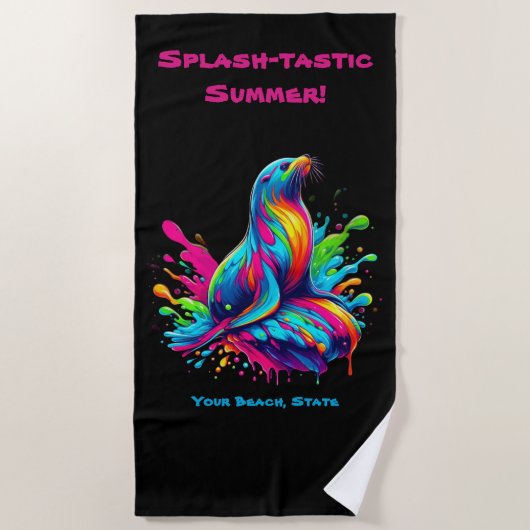 Kleurrijke Zee Lion Splash Strandlaken (Voorkant)