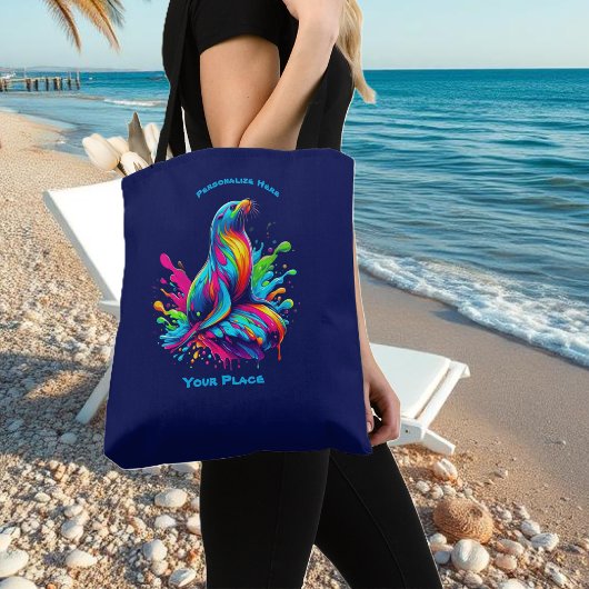 Kleurrijke Zee Lion Splash Tote Bag