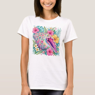 KLEURRIJKE ZEE SCHILDPAD MET MOOIE TROPISCHE BLOEM T-SHIRT