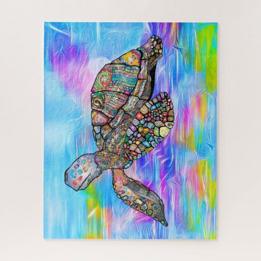 Kleurrijke Zee Turtle | Aangepast Legpuzzel (Verticaal)