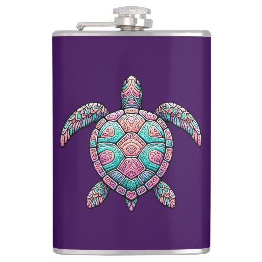 Kleurrijke Zee Turtle Heupfles (Voorkant)