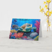 Kleurrijke Zee Turtle Kaart (Gele Bloem)