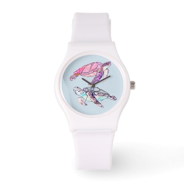 Kleurrijke Zee Turtle Pair Horloge (Voorkant)