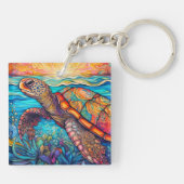 Kleurrijke Zee Turtle Sleutelhanger (Achterkant)