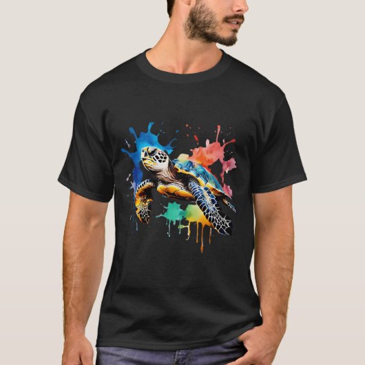 Kleurrijke Zee Turtle T-shirt (Voorkant)