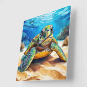Kleurrijke Zee Turtle Vierkante Klok (Hoek)