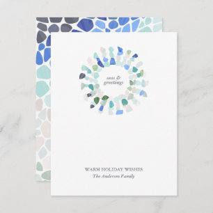 Kleurrijke Zeeen Glas Kerstkrans Feestdagenkaart