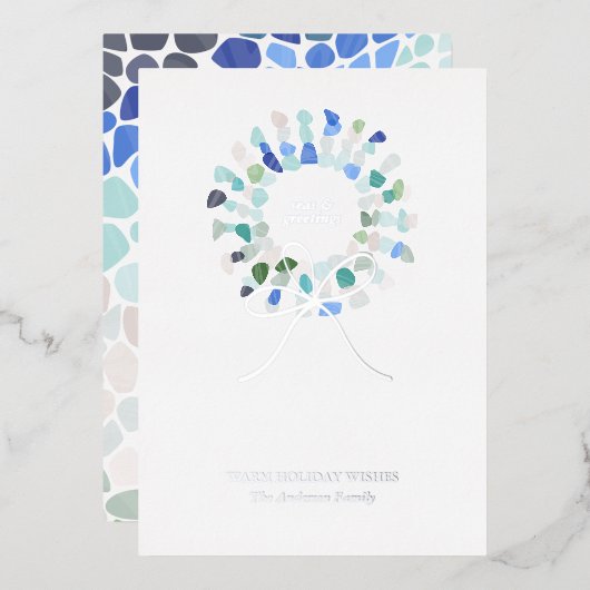 Kleurrijke Zeeen Glas Kerstkrans Folie Feestdagenkaart (Voorkant / Achterkant)