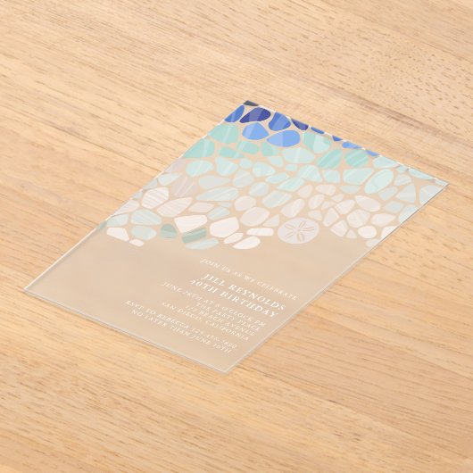 Kleurrijke Zeeen glazen acryl uitnodiging (Laagn)