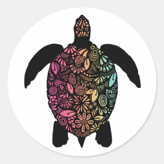 Kleurrijke Zeeen schildpad ronde Sticker (Voorkant)