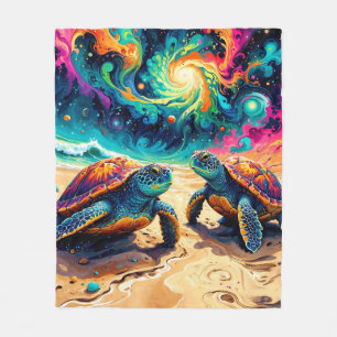 Kleurrijke Zeeen Schildpadden Onder Een Kosmische  Fleece Deken