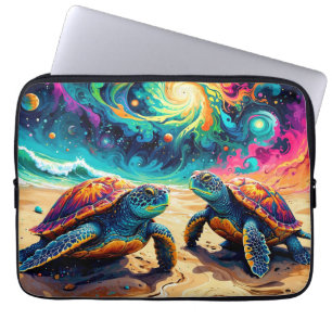 Kleurrijke Zeeen Schildpadden Onder Een Kosmische  Laptop Sleeve