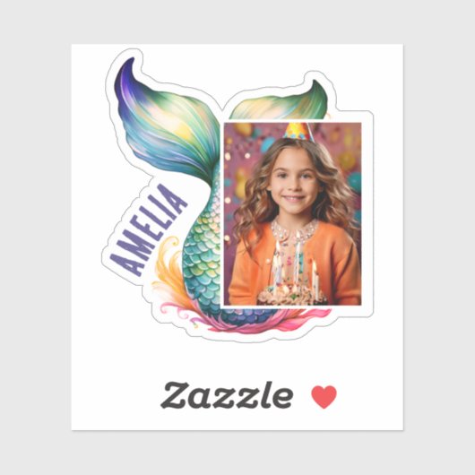 Kleurrijke Zeemeermin Meisje Naam Foto Sticker (Vel)