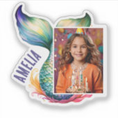 Kleurrijke Zeemeermin Meisje Naam Foto Sticker (Voorkant)