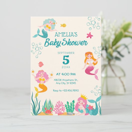 Kleurrijke zeemeermin onder het Zeeen baby shower Kaart (Staand voorkant)