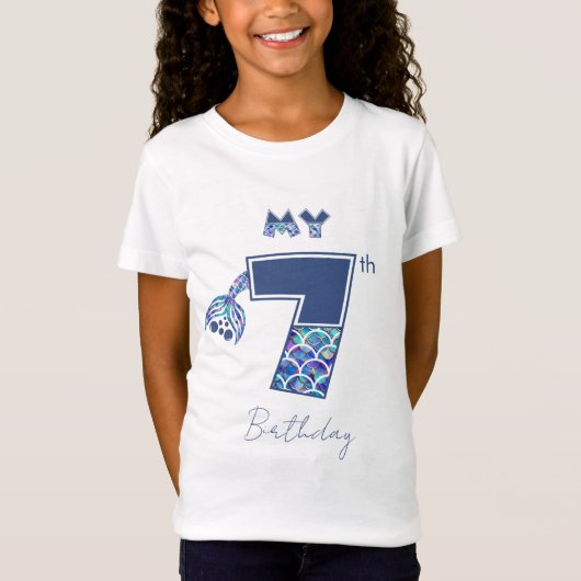Kleurrijke Zeemeermin Schalen Kleine Meisjes 7e Ve T-shirt (Voorkant)