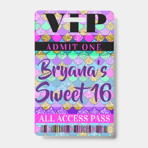 Kleurrijke Zeemeermin Schubben Feest Sweet 16 VIP  Badge